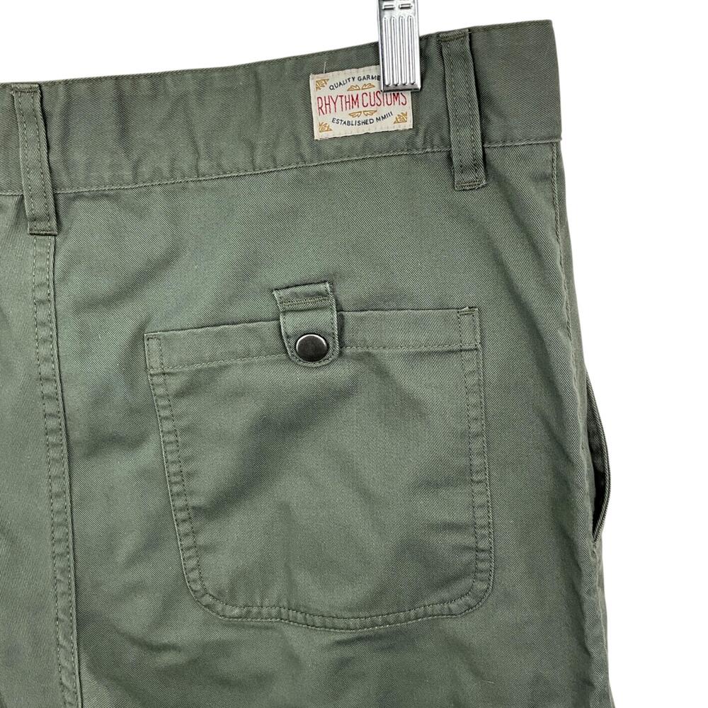 Rhythm Pants Mens 34x31 Green Chino Straight Leg Rhythm Customs Casual Pockets - Picture 6 of 13